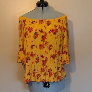 Vanilla Star Yellow Floral Off-Shoulder Blouse
